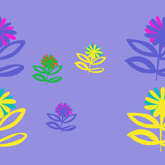 Horizontal arrangement  colored branches, leaves, flowers. Hand drawn.