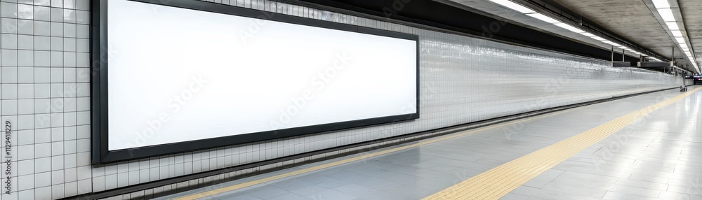 Aufkleber a minimalistic subway station scene featuring a blank advertisement panel and an empty platform.