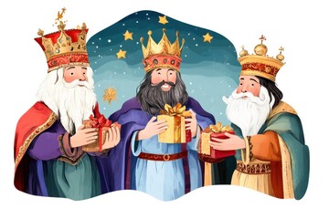 Generative AI Online Banner for Three Kings Day Epiphany Poster in Cartoon Style Christmas Theme