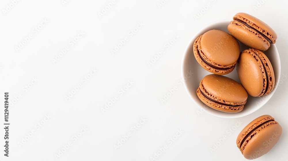 Poster chocolate macarons beautifully arranged in a bowl create an inviting and elegant display. soft light