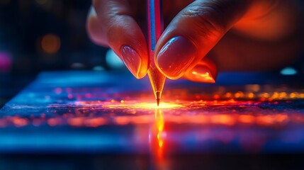 A person is drawing with a pencil on a piece of paper