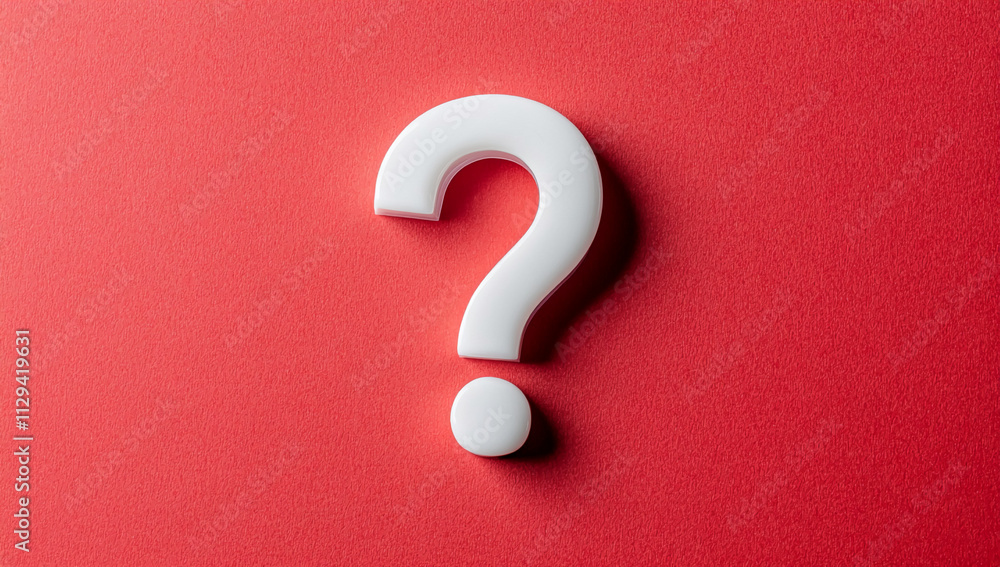 Poster white question mark symbol on a vibrant red background indicating uncertainty or inquiry in a creati