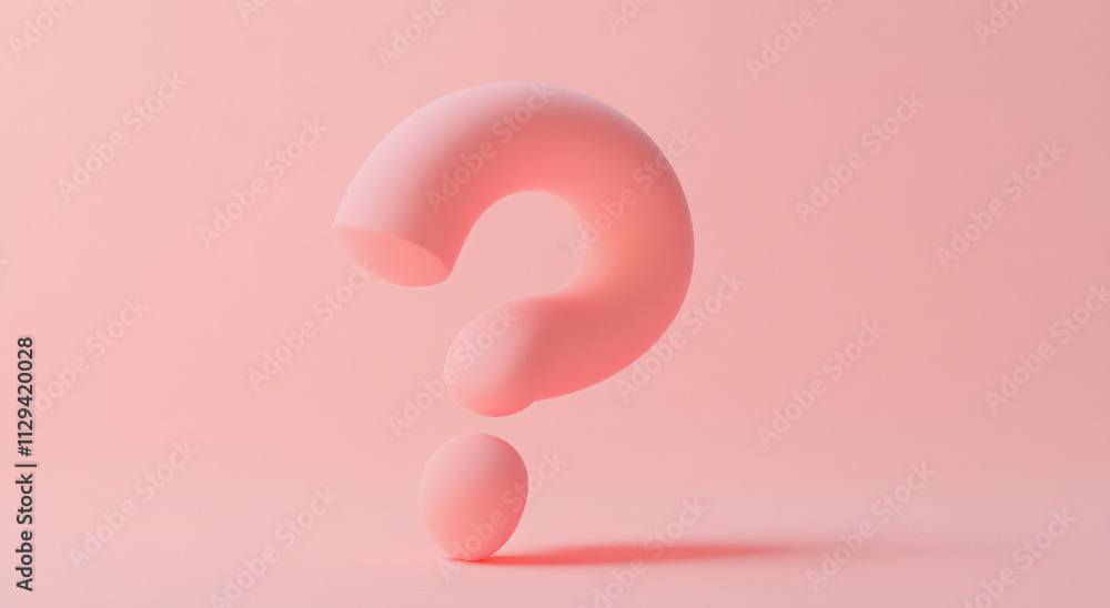 Poster Curved pink question mark symbol against a soft pastel background conveys curiosity and intrigue in a minimalist design