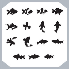 Set of Fish Silhouettes Designed as Versatile Logotype Icons for Various Industries in white background