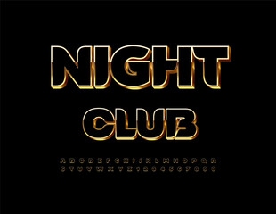 nightVector trendy logo Night Club. Fashion Cool 3D Font. Black and Gold Chic Alphabet Letters and Numbers set.