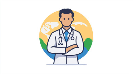 Doctor icon with a globe in the background Representing global healthcare, medical doctor icon