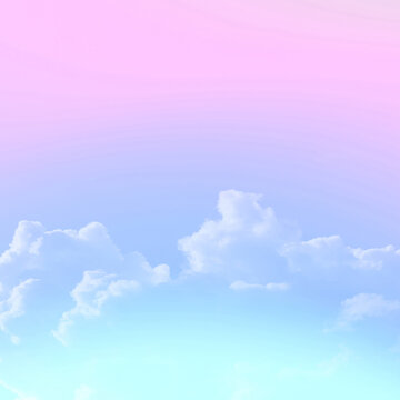 Pastel sky with soft white clouds. Fantastic color fantasy background. Sweet dreams