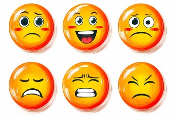 Fototapeta premium Diverse Cartoon Emotions Expressed by Colorful Round Faces