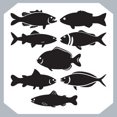 Unique and Trendy Logotype Fish Icons Featuring Fish Silhouettes for Professional Logo Creations in white background