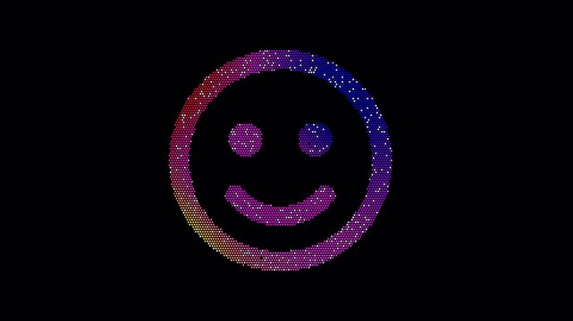 Icon smile is made up of LED square shapes that shimmer and flicker. There are black dead diodes. In-Out looped. Alpha BW at the end