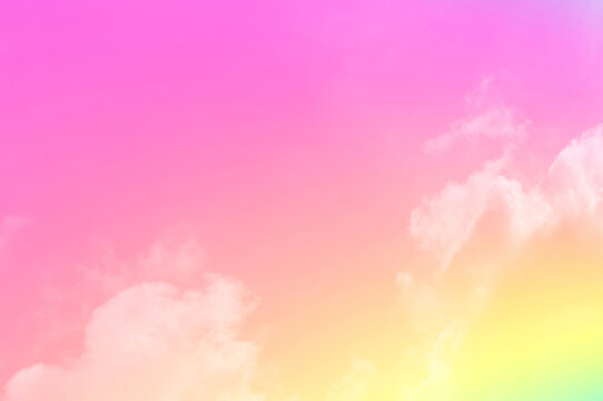 Pastel sky with soft white clouds. Fantastic color fantasy background. Sweet dreams