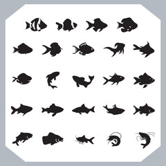 Unique and Trendy Logotype Fish Icons Featuring Fish Silhouettes for Professional Logo Creations in white background