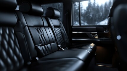Luxurious black leather seats inside a high-end vehicle, showcasing premium stitching and a sleek, modern design.