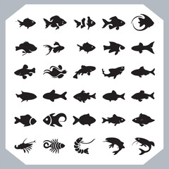 Unique and Trendy Logotype Fish Icons Featuring Fish Silhouettes for Professional Logo Creations in white background