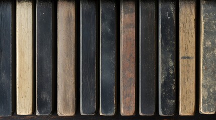 A detailed close-up of worn piano keys showing their age and use.