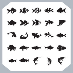 Obraz premium Unique and Trendy Logotype Fish Icons Featuring Fish Silhouettes for Professional Logo Creations in white background