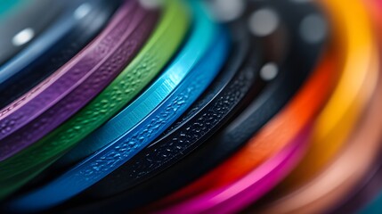 A detailed view of a stack of poker chips showing their textured edges and vivid colors.