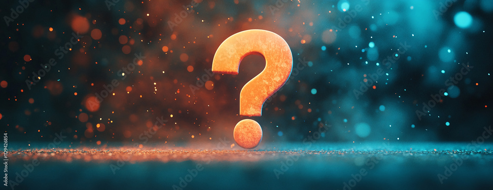 Aufkleber bright colored question mark amidst vibrant particles in a dramatic light setting evokes curiosity a