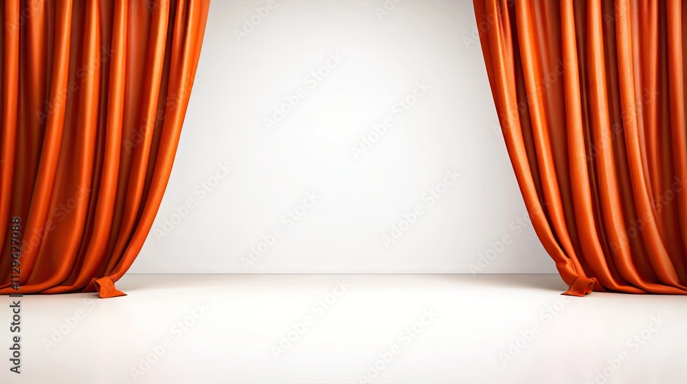 Poster mocha mousse brown curtains gracefully frame an open stage with a pristine white background, offerin