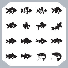 Creative Collection of Fish Silhouette Logotype Icons for Modern and Elegant Logo Design in white background