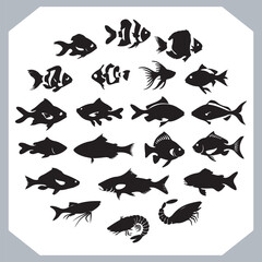 Creative Collection of Fish Silhouette Logotype Icons for Modern and Elegant Logo Design in white background