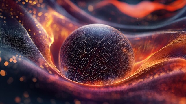 Abstract sphere in fiery fabric.