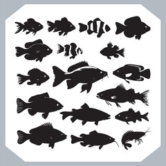 Fototapeta premium Creative Collection of Fish Silhouette Logotype Icons for Modern and Elegant Logo Design in white background
