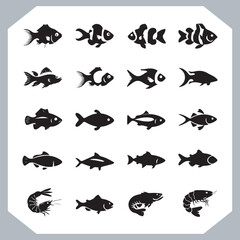 Fototapeta premium Creative Collection of Fish Silhouette Logotype Icons for Modern and Elegant Logo Design in white background