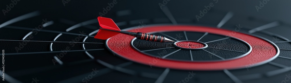 Poster a close-up of a dartboard with a dart precisely hitting the center target, symbolizing focus and ach