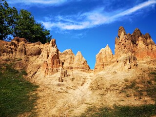 Sand pyramids in Foča, Bosnia and Herzegovina under Bright Blue Sky