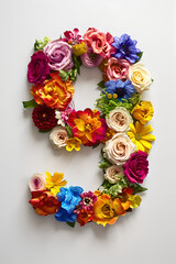 Floral number nine on a white background for celebrations and anniversaries.