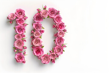 Floral number ten on a white background for celebrations and anniversaries.