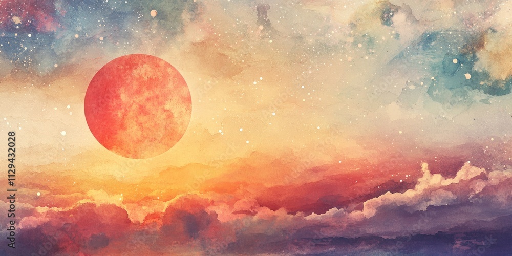 Wall mural red moon in cloudy sky