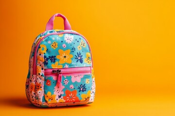 Stylish backpack with vibrant floral design, ideal for school, travel, or everyday use, on a bold...