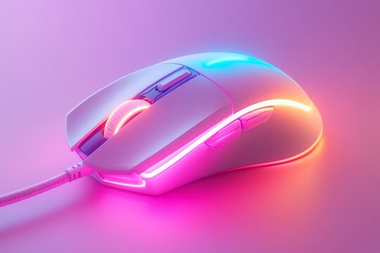White gaming mouse with colorful rgb lighting, creating a vibrant, futuristic look for gamers and tech enthusiasts
