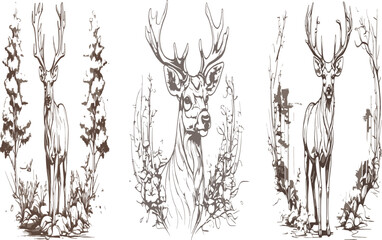 Deer line art vector image illustration