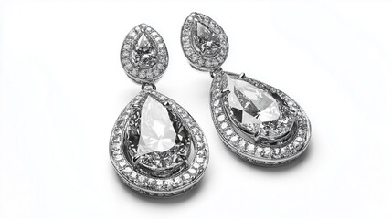 Naklejka premium Pair of fancy diamond earrings isolated on white background