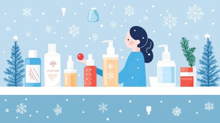 A girl exploring winter skincare products.