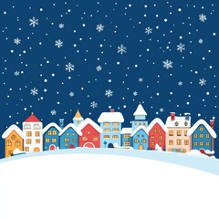 Fototapeta premium Colorful houses under a snowy winter night sky.