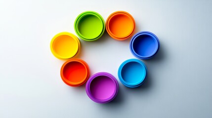 Colorful circle of paint cans with the colors red, orange, yellow, green, blue