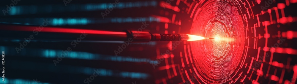 Poster a futuristic image showcasing a red laser beam cutting through a digital interface, emphasizing tech