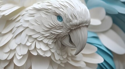 Fototapeta premium Macaw with Flowers, Formed With Paper Cut Art, Abstract Image, Texture, Pattern Background, Wallpaper, Cover and Screen of Smartphone, PC, Laptop, 9:16 and 16:9 Format