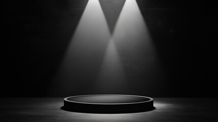 Empty Product Stage with Dramatic Lighting. Dark Product Background Template.