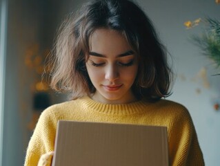 Woman examining package