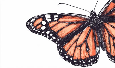 A detailed illustration of a vibrant orange and black butterfly, highlighting its intricate wing patterns.