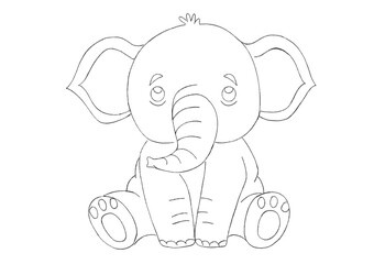 Cute elephant sketch for coloring book activities featuring outlined animals