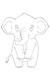 Cute elephant sketch in a coloring book outline for kids to color