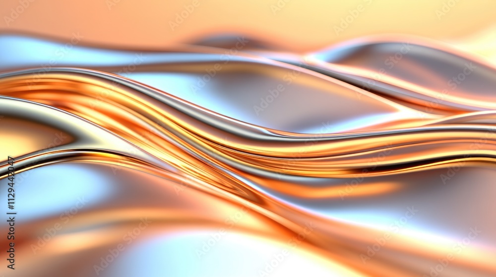 Poster Close-up view of an elegant abstract wave pattern in rose gold. This luxurious texture serves as a dynamic backdrop for cosmetic products and design ideas