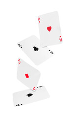 Four aces in air on white background. Poker and other card games