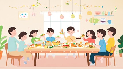 Happy family enjoying a healthy meal together at home.